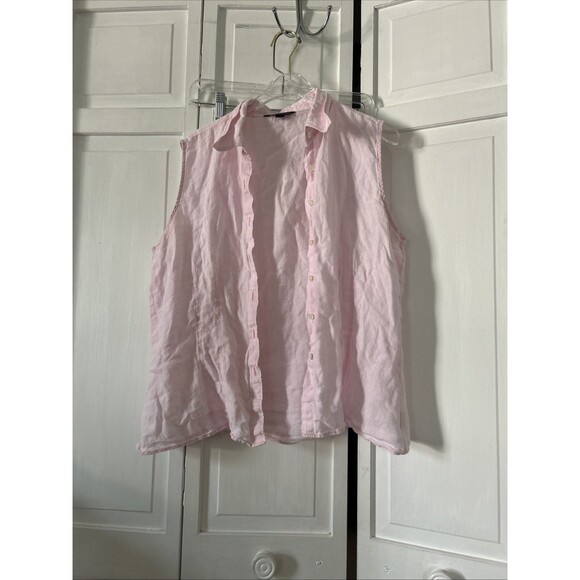 lands end womens Pink Sleeveless linen Blouse Size 14 - Picture 7 of 7